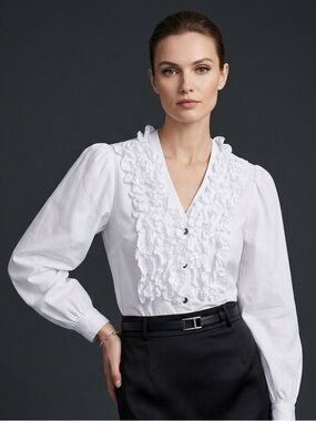 POL White Ruffle V-Neck Blouse